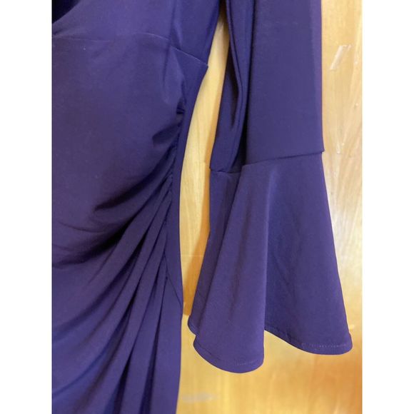Anne Klein Purple Knee Length Ruched Wrap Long Sleeve Women's Dress Size 8 - Picture 15 of 16